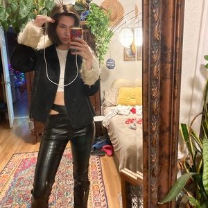 Faux fur collar cuffs faux suede faux fur lining black and white penny lane coat